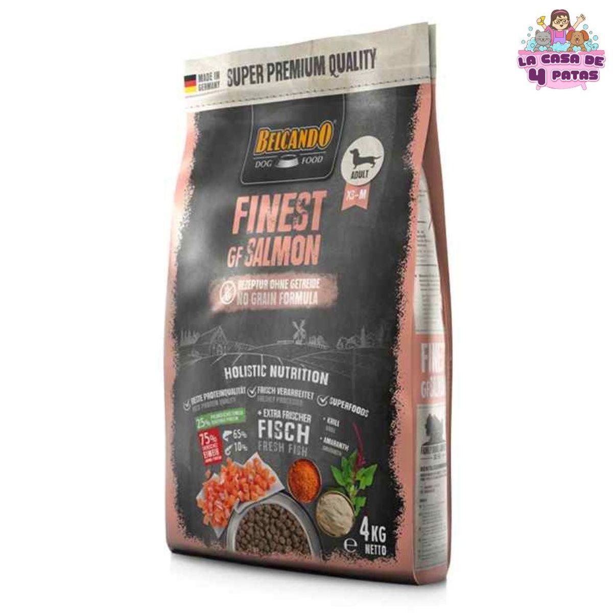Alimento Belcando sin cereales de 4kg para perros adultos razas pequeñas y medianas sabor salmon