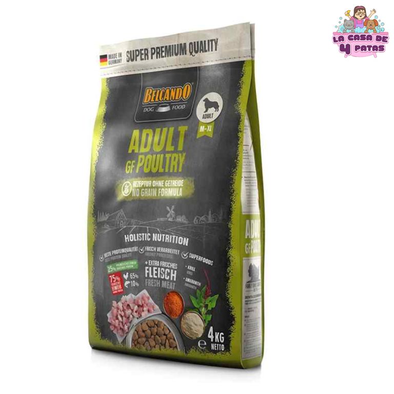 Alimento Belcando sin cereales de 4kg para perros adultos razas medianas y grandes-mix ave