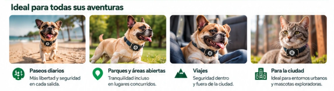 Perros y gatos usando WAU Tag durante sus paseos y aventuras