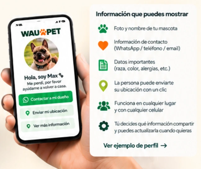 Perfil de emergencia WAU.PET abierto desde el QR del tag